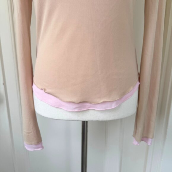 INTIMATELY BY FREE PEOPLE Beige & Pink Double Take Long-Sleeve Nylon Top Size M - Picture 4 of 13